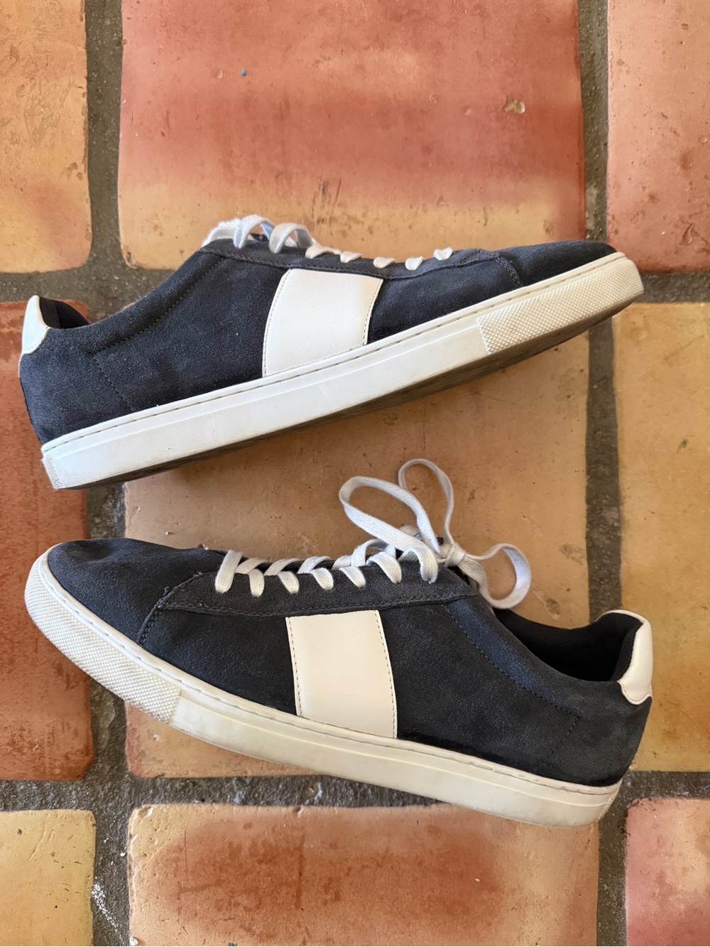 Joseph Abboud Men's Casual Navy Suede Sneakers with White Accent